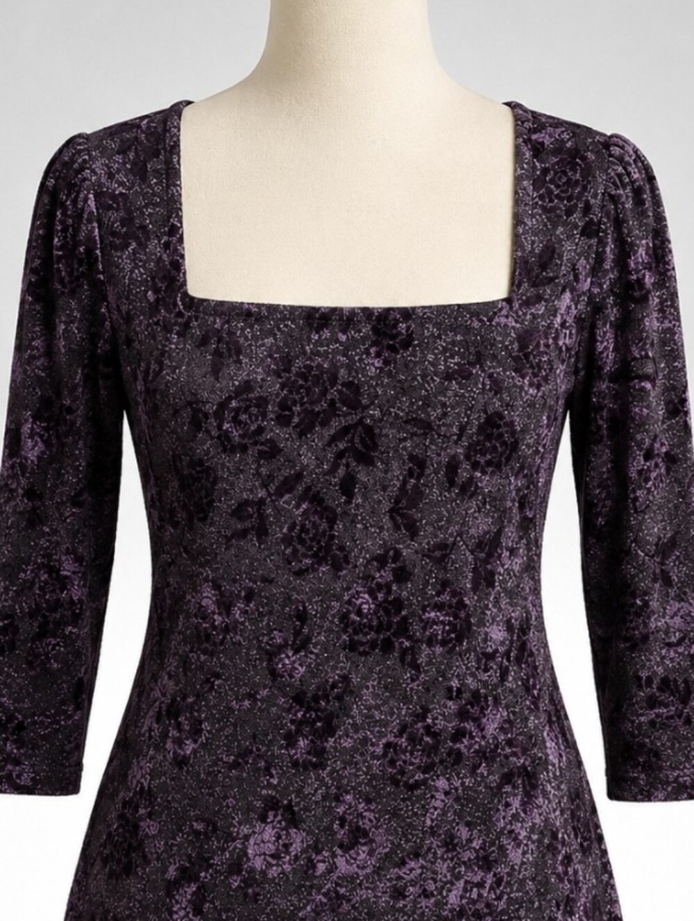 Vintage 90s Wrapper Purple Black Floral Lace Top Square Neck Whimsigoth S/M